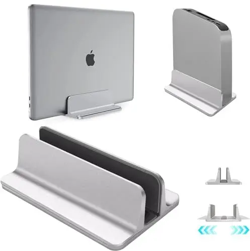 Produktbild: Vertikaler Laptop Ständer, Aluminium Büro Verstellbarer Notebook Ständer, Verstellbarer Dock-Größe (Bis Zu 43,94 cm) für MacBook Pro/Air, und andere, Silber