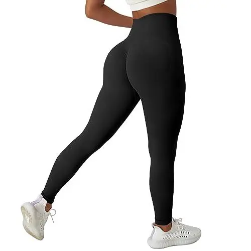 Produktbild: Vertvie Boom Booty Leggings Damen Sport Leggings High Waist Push Up Po Seamless Leggings Scrunch Sportleggings Hose Slim Fit Fitness Hosen Damen Gym(Schwarz,L)