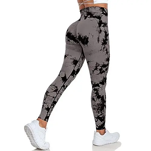 Produktbild: Vertvie Boom Booty Leggings Damen Sport Leggings High Waist Push Up Po Seamless Leggings Scrunch Sportleggings Hose Slim Fit Fitness Hosen Damen Gym(Tie Dye Grau,S)