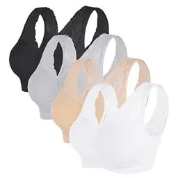 Produktbild: Vertvie Damen 1/2/3/4 Packs Ohne Buegel Sports BH Push up Yoga Bra Stretch Elastizität Bustier Atmungsaktiv Lauf Joggen Yoga Bra Oberteiles Tops Schwarz+Weiß+Grau+Haut,L