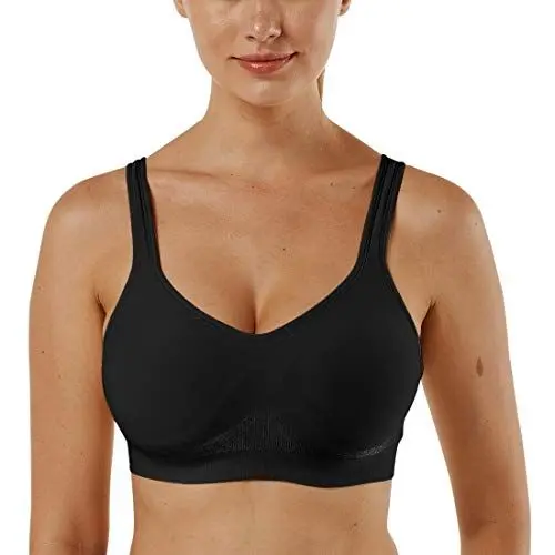 Produktbild: Vertvie Damen 1/2/3er Set Sport BH Einfarbig Ohne Bügel Bustier Klassische Bequem Stretch Bra Mittle Halt Gepolstert Wohlfühl-BH(Schwarz,XL)
