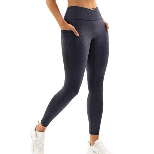 Produktbild: Vertvie Damen Leggings mit Taschen V Cross Sport Leggings Blickdicht High Waist Sportleggins Lang Sporthose V Bund Yogahose Fitness Gym Hose(1pc: Hai Schwarz,M)