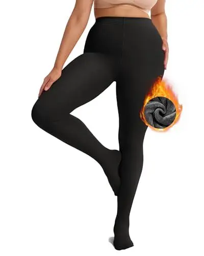 Produktbild: Vertvie Damen Thermo Strumpfhose Große Größen Fleece Gefütterte Strumpfhosen Winter Warme High Waist Leggings Plus Size Blickdicht Tights Dick Plüschstrumpfhose(Schwarz,5XL-6XL,180g Fleece)