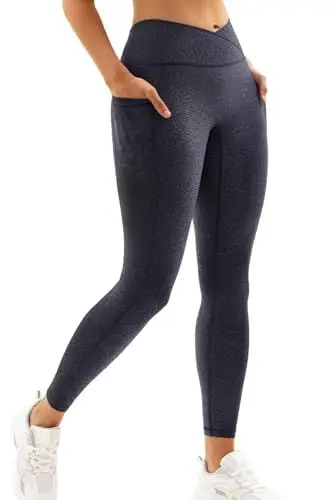 Produktbild: Vertvie Damen V Cross Gym Leggings mit Taschen High Waist Nahtlos Workout Yogahose Push Up Blickdicht Sporthose Scrunch Butt Booty Slim Fit Fitnesshose,Haifischschwarz,L