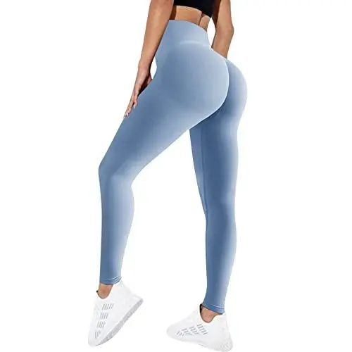 Produktbild: Vertvie Scrunch Butt Sport Leggings Damen High Waist Boom Booty Fitnesshose Blickdicht Po Push Up Sporthose Slim Fit Nahtlos Yogahose Seamless Laufhose mit Bauchkontrolle (Himmelblau, S)