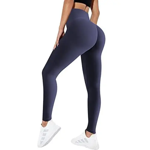 Produktbild: Vertvie Scrunch Butt Sport Leggings Damen High Waist Boom Booty Fitnesshose Blickdicht Po Push Up Sporthose Slim Fit Nahtlos Yogahose Seamless Laufhose mit Bauchkontrolle (Navy Blau, S)