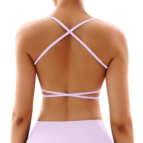 Produktbild: Vertvie Sport BH Rückenfrei Damen Gepolstert Bustier Sexy Crossback Bra Ohne Bügel Gym Push Up BH Fitness Yoga Backless Bra Abnehmbaren Cups(1pc - Lila,S)