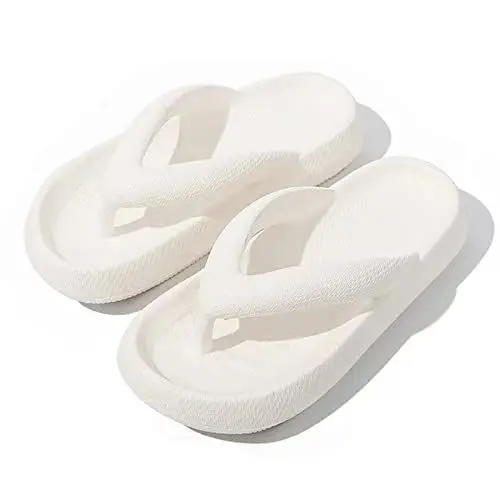 Produktbild: Vertvie Unisex Eva Flip Flops Weich rutschfest Hausschuhe Dusch Badeschuhe Zehentrenner Slides Sandalen Wolken Badelatschen Dicke Sohle Slippers für Sommer Indoor Outdoor (Weiß,37/38 EU)