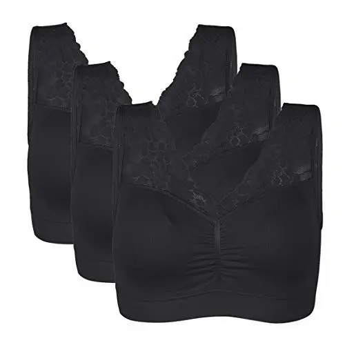 Produktbild: Vertvie Womens Strech Ohne Buegel Push up Yoga Sports BH Bra Top Set Fuer Fitnesstraining Polsterung 3er Pack(3 Schwarz,XXL)