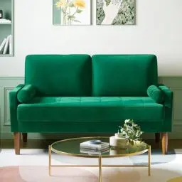 Produktbild: Vesgantti Couch 2 Sitzer, Samt Kleines Sofa mit 2 Wurfkissen, Modern Mini Sofa, Getuftetes Kleine Couch für Wohnzimmer/Schlafzimmer/Büro/Wohnung, 121x 77 x 87cm, Grün