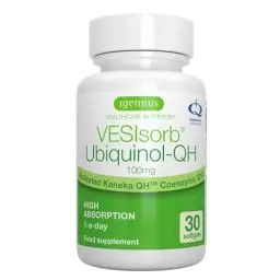 Produktbild: Vesisorb Ubiquinol 100mg, aktive Form von Coenzym Q10, bioverfügbares Antioxidant, Kaneka patentierte Formel, 30 Weichkapseln, von Igennus