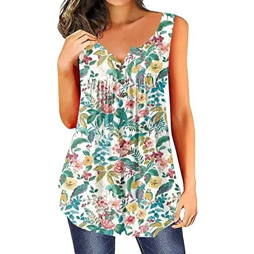 Produktbild: Vest Mädchen Sommer Top Retro Lauschig Coole Blumen Gerafftes Baumwoll Oberteile Women Weite Ärmel Long mit Tiefem Ausschnitt Hausanzug Minzgrün