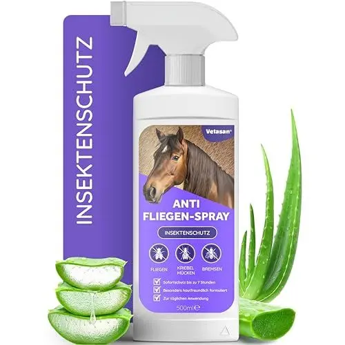 Produktbild: Vetasan Anti Fliegenspray Pferd 500ml I Insektenspray Pferde gegen Fliegen, Bremsen & Mücken I Insektenschutz Spray für Fliegenschutz Pferdezubehör