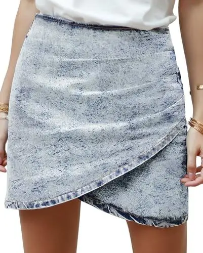 Produktbild: Vetinee Jeansrock Damen Rock Damen Sommer Kurz Tausend Ozeane Blau Größe Medium Passt EU Größe 38 bis EU Größe 40
