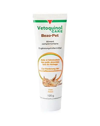 Produktbild: Vetoquinol Bezo-Pet Paste | 120g | Ergänzungsfuttermittel für Hunde und Katzen | Kann dabei helfen zur Förderung der Haarballenausscheidung beizutragen | Mit Malz und Fischöl