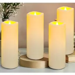 Produktbild: VETOUR LED Flammenlos Kerzens of 4 Stück, Wasserdichte batteriebetriebene flackernde Kerze den Außenbereich mit Timer-Fernbedienung für Balkone, Außenlaternen, Innenbereich Geburtstage Weihnachten