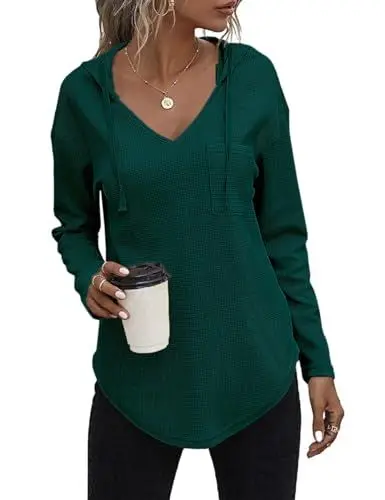 Produktbild: VEUNCOS Langarm Sweatshirts Für Frauen Leichte Pullover Lockere Sport Hoodies Winterkleidung Dunkelgrün XXL