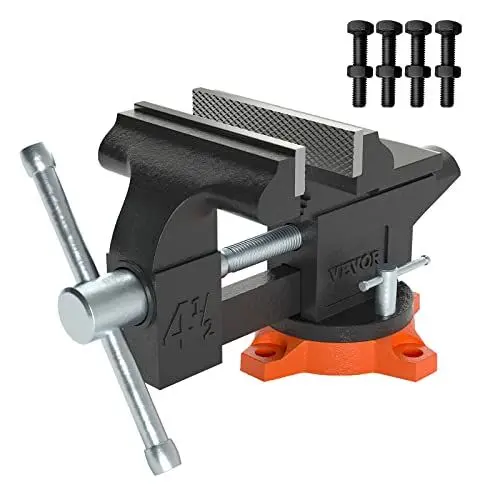 Produktbild: VEVOR 11,5cm Schraubstock 240° Drehbar Sphäroguss Werkbankschraubstock 1,5-4,5cm Rohrspanndurchmesser Schraubstock 8,5 cm Backenöffnung Parallelschraubstock Ideal zum Schärfen Schleifen Schneiden usw.