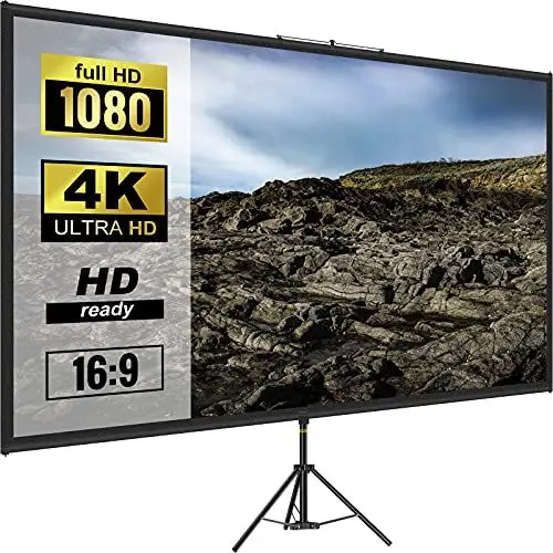 Produktbild: VEVOR 16:9 Beamer Leinwand Stativ 4K HD Rolloleinwand Präsentationswand Projektionsfläche 178x100cm Projektor Bildschirm Standfuß 200-250cm höhenverstellbar ideal für Heimkino Tagungsraum Hochzeiten
