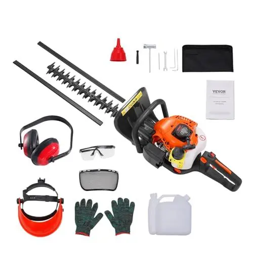 Produktbild: VEVOR 26CC 2-Takt-Benzin-Heckenschere, Heckenschneider mit doppelseitiger Dual-Action-Klinge, 180° Verstellbarer Trimmerkopf, Heckentrimmer, geeignet zum Trimmen von Sträuchern und niedrigen Büschen