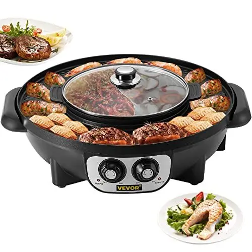 Produktbild: VEVOR 2 in 1 Elektrischer Hot Pot Grill, 1200W + 1000W Elektrische Topf GrillpfanneGeeignet für 8 Personen, Grill-Hot Pot GleichmäßIg Erhitzt mit Dual Temperaturregelung, Koreanischer Grill Abnehmbar