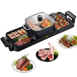 Produktbild: VEVOR 2 in 1 Elektrischer Hot Pot Grill, 800W+1600W Multifunktionale BBQ Hot Pot, Korean Barbecue Hot Pot Aluminiumguss, Löffel, Handschuhe, Lebensmittelclip, Besteckset, Multifunctional Antihaft