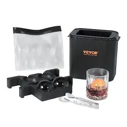 Produktbild: VEVOR 2-teiliger Eiswürfelbereiter Eiswürfelformen 6 cm Eiskugel Eiswürfelform Eiskugelforner mit Aufbewahrungstasche, Strapazierfähige Eiswürfelformen Eiswürfelbehälter Schwarz Whisky, Americano