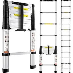Produktbild: VEVOR 3,8M Teleskopleiter Rutschfester Klappleiter 49x9,5x82cm Stehleiter Ein-Knopf-Rückzug Mehrzweckleiter Aluminiumlegierung 170kg Belastbarkeit Geeignet für Hausreparaturen Dekoration Wandanstric