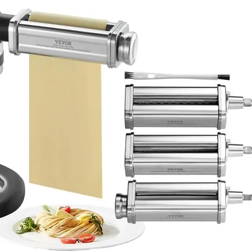 Produktbild: VEVOR 3 TLG. Manuelle Nudelmaschine Edelstahl, Edelstahl Frische Manuell Pasta Walze Maschine Italienische Flachteigmaschine Pastamaker inkl. Reinigungsbürste für Spaghetti, Lasagne usw.
