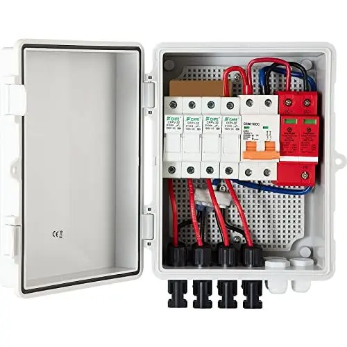 Produktbild: VEVOR 4-saitige PV Kombinationskasten 15 A Sicherungskasten, 500 V Wohnungsverteiler, IP65 Schutzart Zählerschrank Leitungsschutzschalter für Solarpaneel-Gitter und netzunabhängiges Solarstromsystem