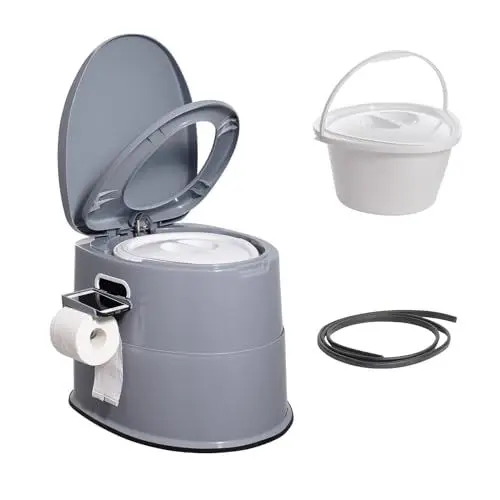 Produktbild: VEVOR 5 L Campingtoilette mit Toilettenpapier- und Handyhalter, Tragbare Campingtoilette 500 x 467 x 400 mm Reisetoilette Nottoilette Weiße Toiletten 136,1 kg Gewichtstragfähigkeit Wohnmobiltoilette