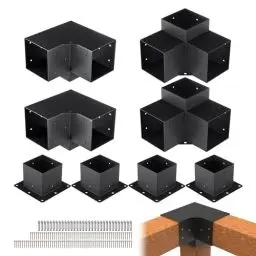 Produktbild: VEVOR 8er-Set Pfostenverbinder aus 2 mm dicken Stahlplatten Pfostenecke Pergola Eckverbinder Holzverbinder 90°-Stiefelstruktur Eckhalterung Holzbalken Pavillon Halterungs Set 270 x 270 x 202 mm