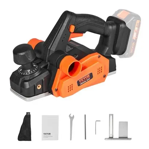 Produktbild: VEVOR Akku-Hobel 20V Handhobel 82mm Breite Hobelmaschine 2mm Hobeltiefe Elektrohobel 16500U/min Einhandhobel mit HSS-Klingen und doppeltem Staubauslasssystem Hobekl Handhobelmaschine