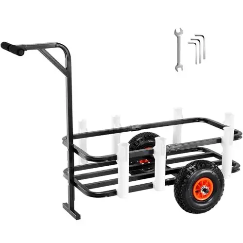 Produktbild: VEVOR Angelwagen Stahl Transportwagen mit 2 Gummirädern Transportkarre Angeln 1280x665x890mm Angelkarre 91kg Gewichtskapazität Angel Trolley Sackkarre Strandwagen Strandtrolley