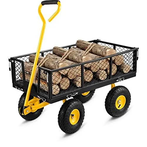 Produktbild: VEVOR Bollerwagen 408kg Belastbar Gerätewagen Gartenwagen Stahlrahmen Handwagen 82cm Griff Gartenkarre 2m Seil Geeignet für Rasenflächen Höfe Strände Bauernhöfe Lagerhäuser