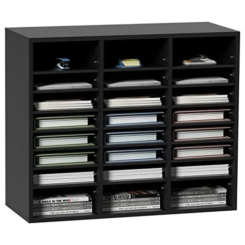 Produktbild: VEVOR Briefablage Schreibtisch Organizer 997 x 305 x 680 mm, 2,3–5,6 cm Einstellbar A4 Stapelbar Quer, Papierablage, Aufbewahrung Schreibtisch Ablagesystem Organisation, Ablage (Schwarz, 3 x 8 Fächer)