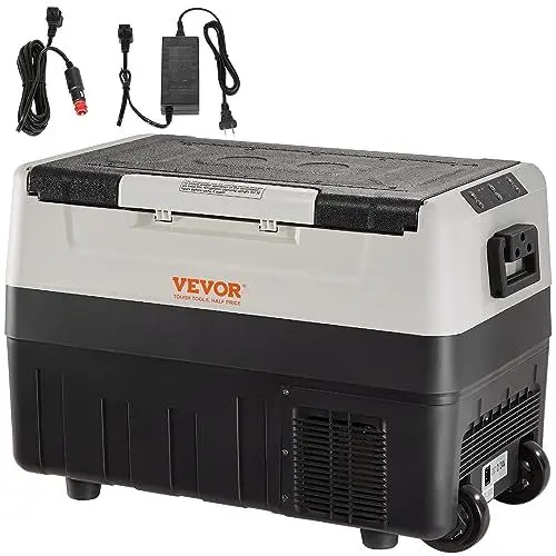 Produktbild: VEVOR Camping Kühlschrank 55 L Kühlbox, 12/24 V Rollbare Elektrische Gefrierbox 2 in 1 Doppelzone, Auto Kühlschrank Kompressor zum Warmhalten und Kühlen 60 W Tragbar Handgriff Boot, Lkw, Mobil Grau