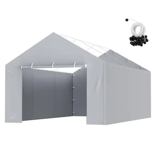 Produktbild: VEVOR Carport-Garagenzelt Seitenwand 610 x 364 cm, Garagenzelt-Unterstandplane, strapazierfähig, wasserdicht und UV-geschützt, grau (Oberteil und Rahmen nicht im Lieferumfang enthalten)