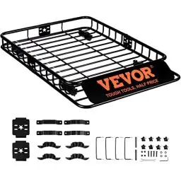 Produktbild: VEVOR Dachgepäckträger Korb Auto Dachkorb Universal 1175 x 915 x 114 mm, Dachgepäckträger Wanne 90,7 kg Tragfähigkeit Relingträger Fracht Gepäckablage Schwarz für Camping, Grillen, Autoreisen
