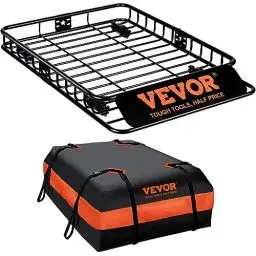 Produktbild: VEVOR Dachgepäckträger Korb Auto Dachkorb Universal 1305 x 915 x 127 mm, Dachgepäckträger Wanne inkl. Tasche 90,7 kg Tragfähigkeit Relingträger Fracht Gepäckablage Schwarz für Camping, Reisen