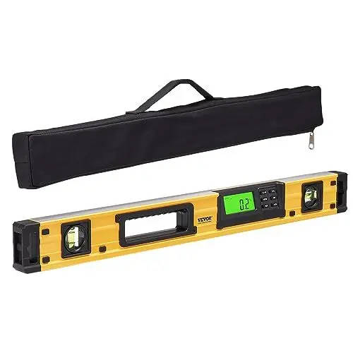 Produktbild: VEVOR Digitaler Neigungssensor Aluminium Wasserwaage mit LCD-Bildschirm 600mm Länge 3 Libellen Messbereich von 0-360°(4x90°) 0,5mm/m Genauigkeit Speicheraufzeichnungs- & Hold-Funktion
