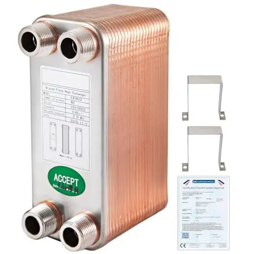 Produktbild: VEVOR EATB12 Plattenwärmetauscher Plattenwärmetauscher 40 Wärmetauscher 40 Plattenwärmetauscher Edelstahl 316 l Wärmetauscher Heizung Golden