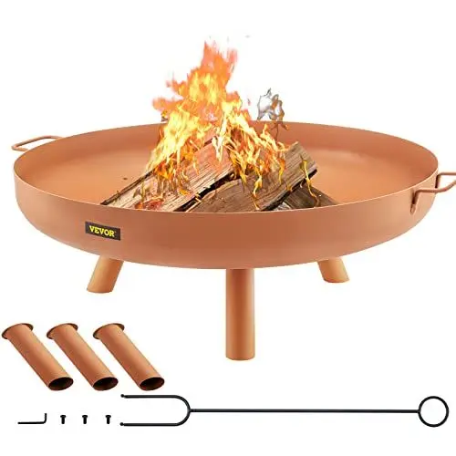 Produktbild: VEVOR Feuerschale 77 cm Durchmesser, 15 cm Tiefe Feuerkorb 28 cm Höhe Kohlenstoffstahl Feuerschale, Gartenfeuer Feuerkorb Feuerstelle mit für Stützbeinen BBQ, Heizung, Terrasse, Lagerfeuer