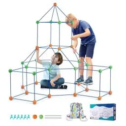 Produktbild: VEVOR Fort Bausatz Kinder, 120-teiliges STEM-Bauspielzeug, pädagogisches Geschenk für 4 bis 8+ Jahre alte Kinder, Spielzelt-Bauset, Konstruktionsspielzeug mit 80 Stäben und 40 Bällen