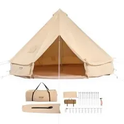 Produktbild: VEVOR Glockenzelt 4 x 2,5 m Jurten Zelt TC-Baumwolle und robusten Eisenstangen mit Einer PVC-Bodenplane Campingzelt 6 Personen Familienzelt 8 Fenster Gruppenzelt für Outdoor-Abenteuer