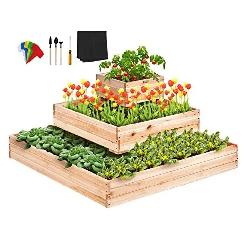 Produktbild: VEVOR Hochbeet 113 x 113 x 51 cm Pflanzkasten Tannenholz Gemüsebeet Blumenkasten Kräuterbeet Gartenbeet Pflanzkübel Ideal für den Anbau von Gemüse, Obst, Kräutern, Sukkulenten usw.