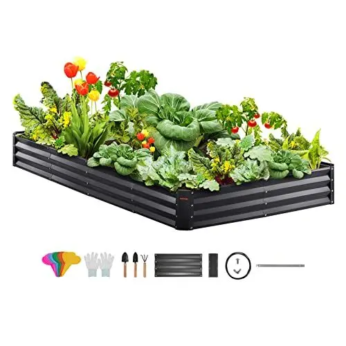 Produktbild: VEVOR Hochbeet Pflanzkübel Blumenkasten Garten Pflanzkasten Terrassen Gemüsebeet Gartenbeet Pflanzbeet Dunkelgrau 240x120x30cm verzinktem Metall ideal für den Anbau von Gemüse Obst Kräutern usw.