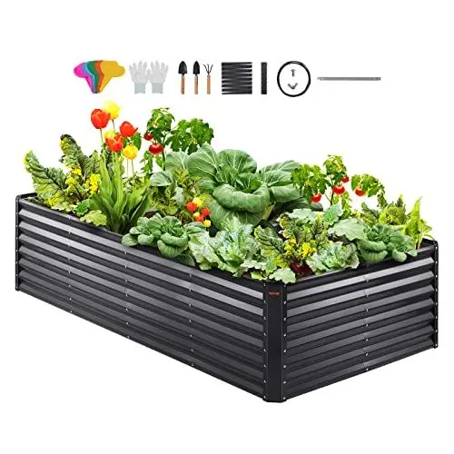 Produktbild: VEVOR Hochbeet Pflanzkübel Blumenkasten Garten Pflanzkasten Terrassen Gemüsebeet Gartenbeet Pflanzbeet Dunkelgrau 240x120x60cm verzinktem Metall ideal für den Anbau von Gemüse Obst Kräutern usw.