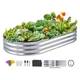 Produktbild: VEVOR Hochbeet Pflanzkübel Blumenkasten Garten Pflanzkasten Terrassen Gemüsebeet Gartenbeet Pflanzbeet Silber 180x90x30cm verzinktem Metall ideal für den Anbau von Gemüse Obst Kräutern usw.