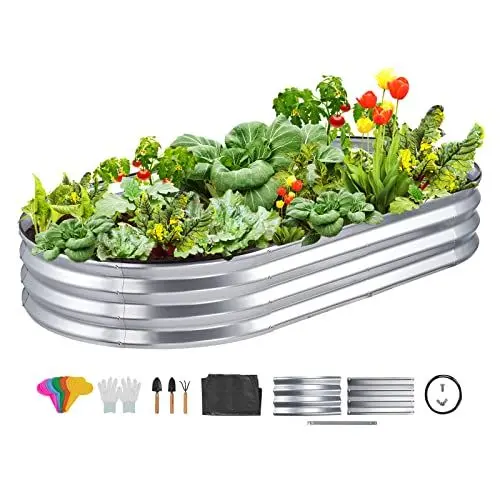 Produktbild: VEVOR Hochbeet Pflanzkübel Blumenkasten Garten Pflanzkasten Terrassen Gemüsebeet Gartenbeet Pflanzbeet Silber 180x90x30cm verzinktem Metall ideal für den Anbau von Gemüse Obst Kräutern usw.